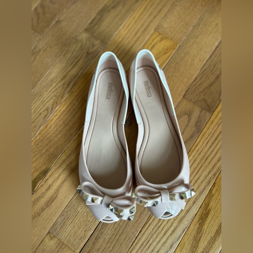 Melissa Pale Pink Studded Bow Jelly Flats